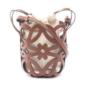 Loewe Anagram Cutout Pocket Shoulder Bag Leather Brown